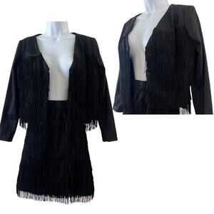 Vintage Western Rodeo Fringe Mini Skirt Blazer Jacket Outfit Set Womens Small *